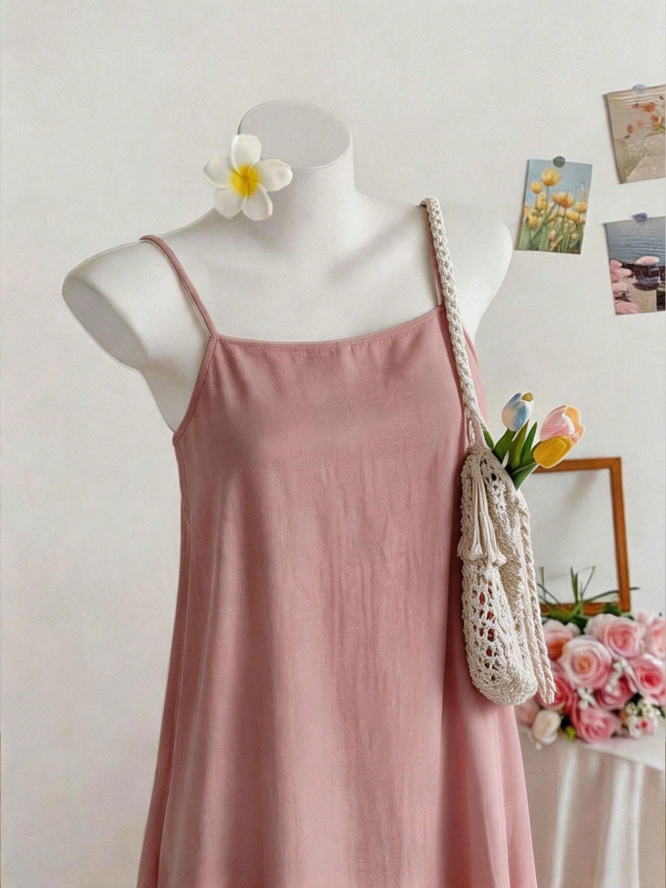 Summer New Women's Dress, Casual, Beach Vacation Dress, Elegant Pink Open Back Ruched Tie Waist Dress Party