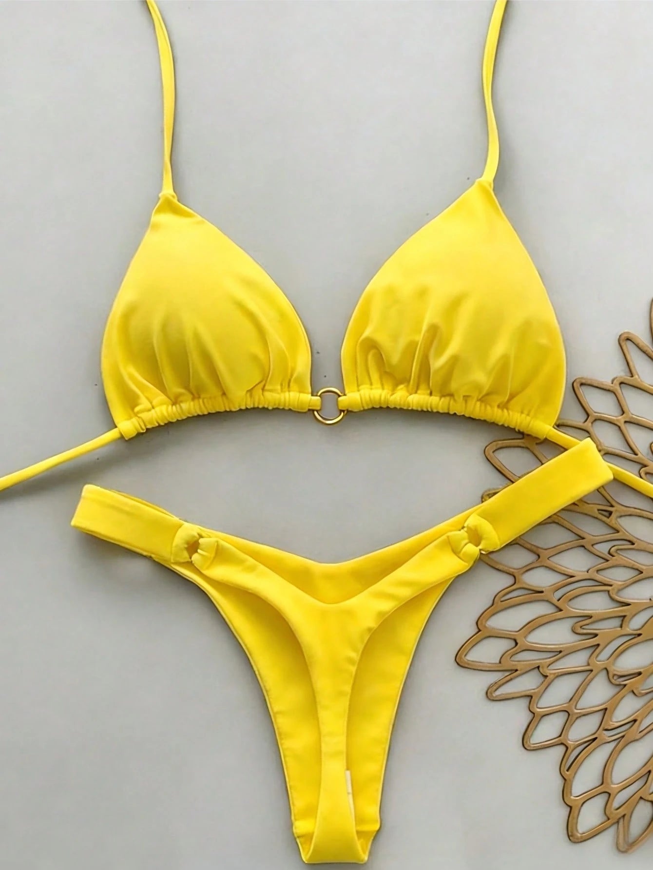 Summer Vacation Beach Solid Color Bikini Set Red, High Waisted
