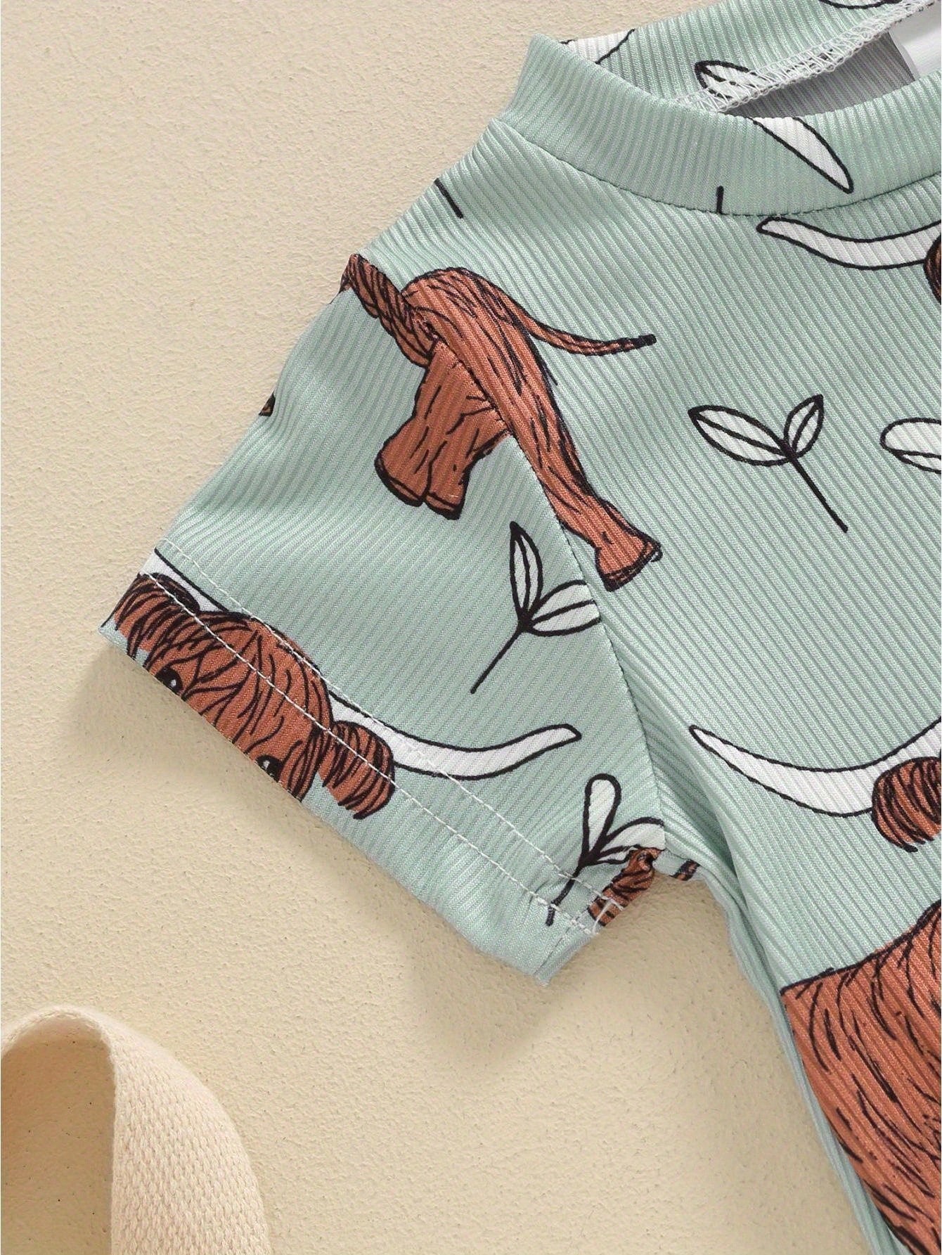 Summer Western Baby Clothes Highland Cow Print Jumpsuit Short Sleeve One Piece Bodysuit Country Baby Outfit