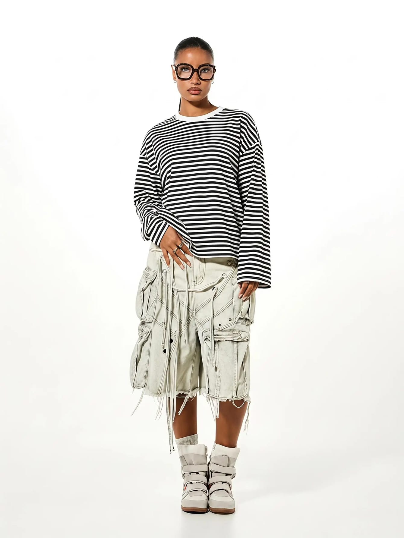 SUMWON Plus Size Long Sleeve Striped Crew Neck Oversized T-Shirt Top Casual Everyday Layering Tee Fall Winter