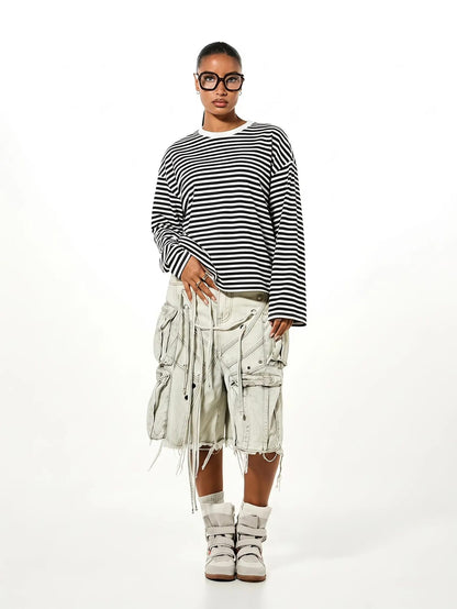 SUMWON Plus Size Long Sleeve Striped Crew Neck Oversized T-Shirt Top Casual Everyday Layering Tee Fall Winter