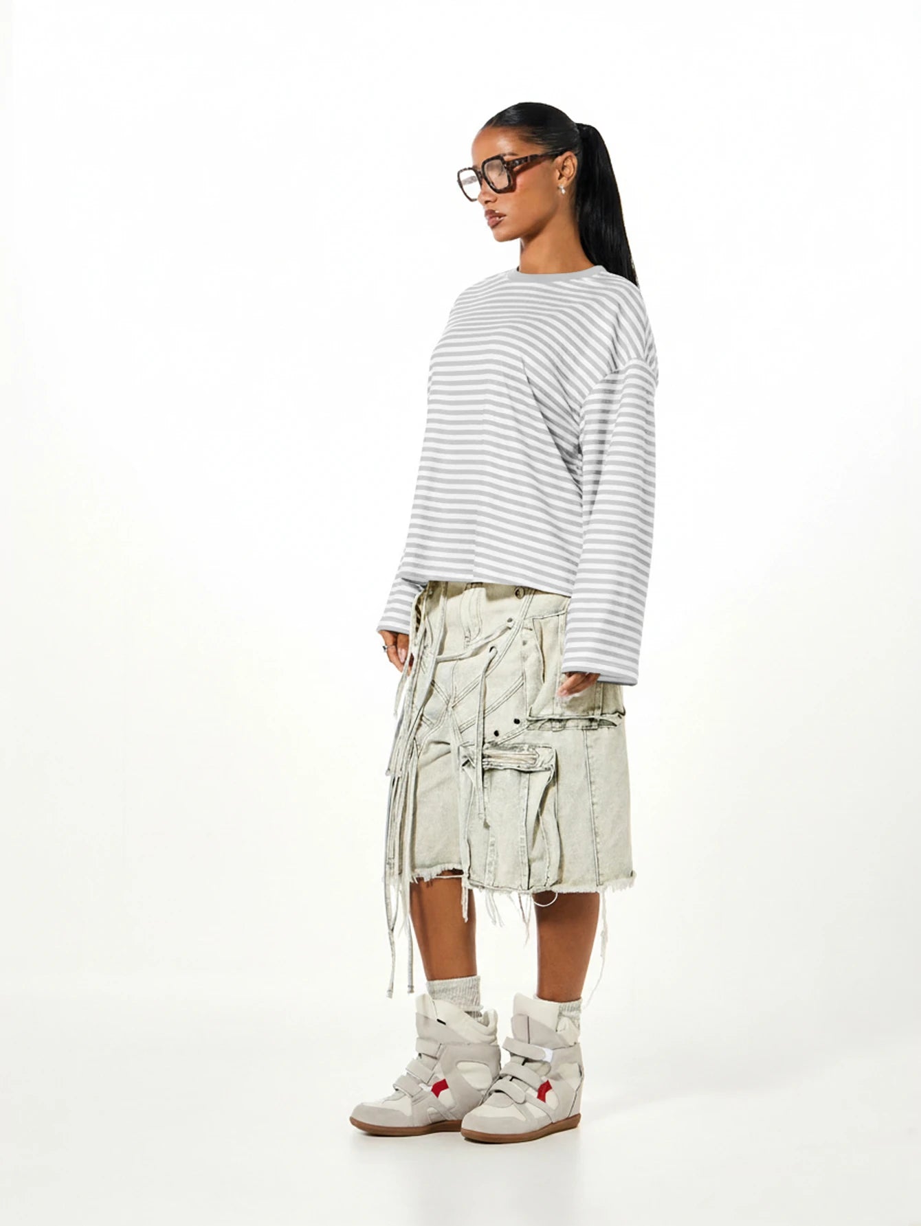 SUMWON Plus Size Long Sleeve Striped Crew Neck Oversized T-Shirt Top Casual Everyday Layering Tee Fall Winter
