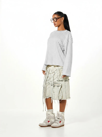 SUMWON Plus Size Long Sleeve Striped Crew Neck Oversized T-Shirt Top Casual Everyday Layering Tee Fall Winter
