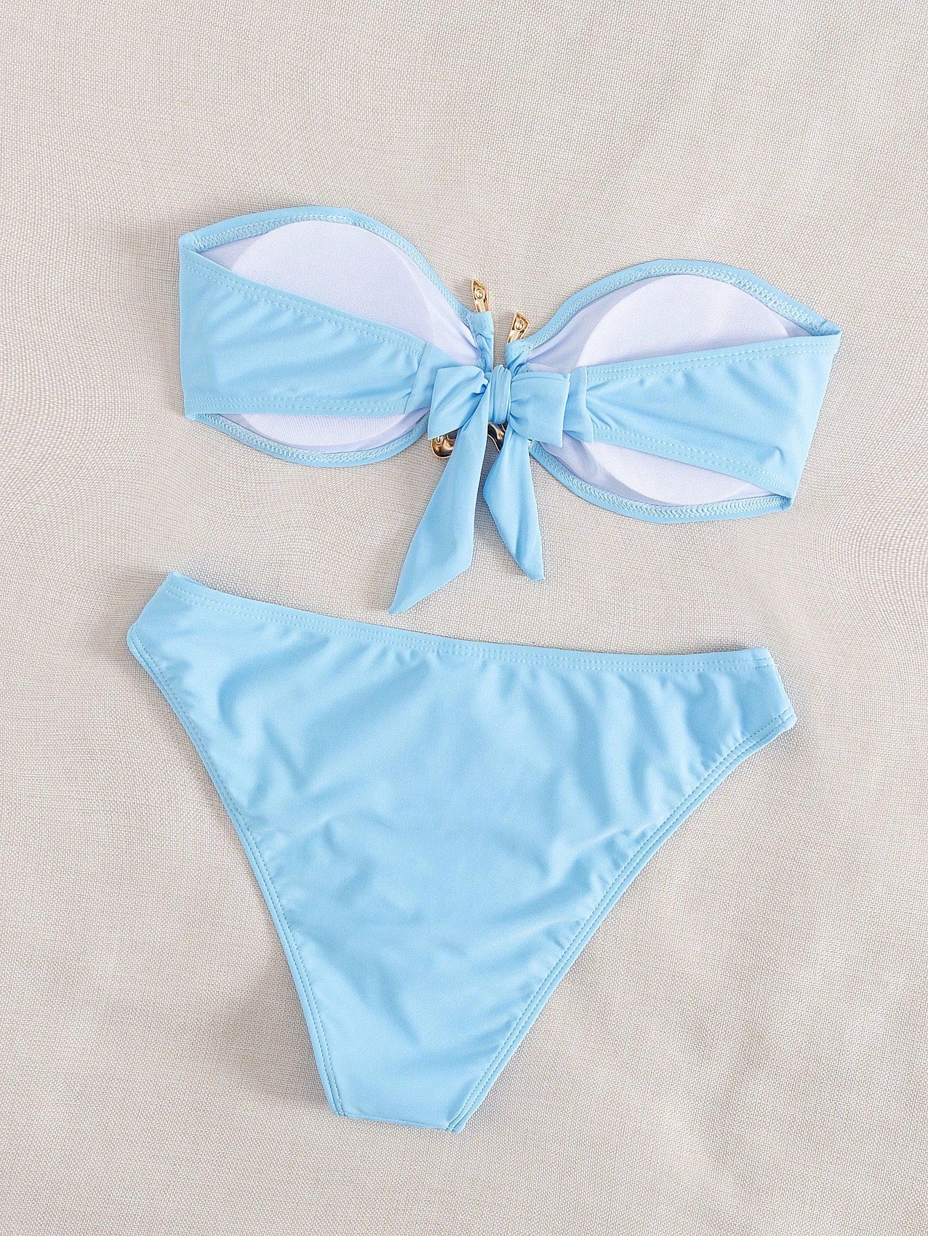 Sundfotday Women's Fashion Sexy Bandeau Bikini Set With Gold Clip Decor, Two-Piece Swimwear For Party And Beach Vacation Summer