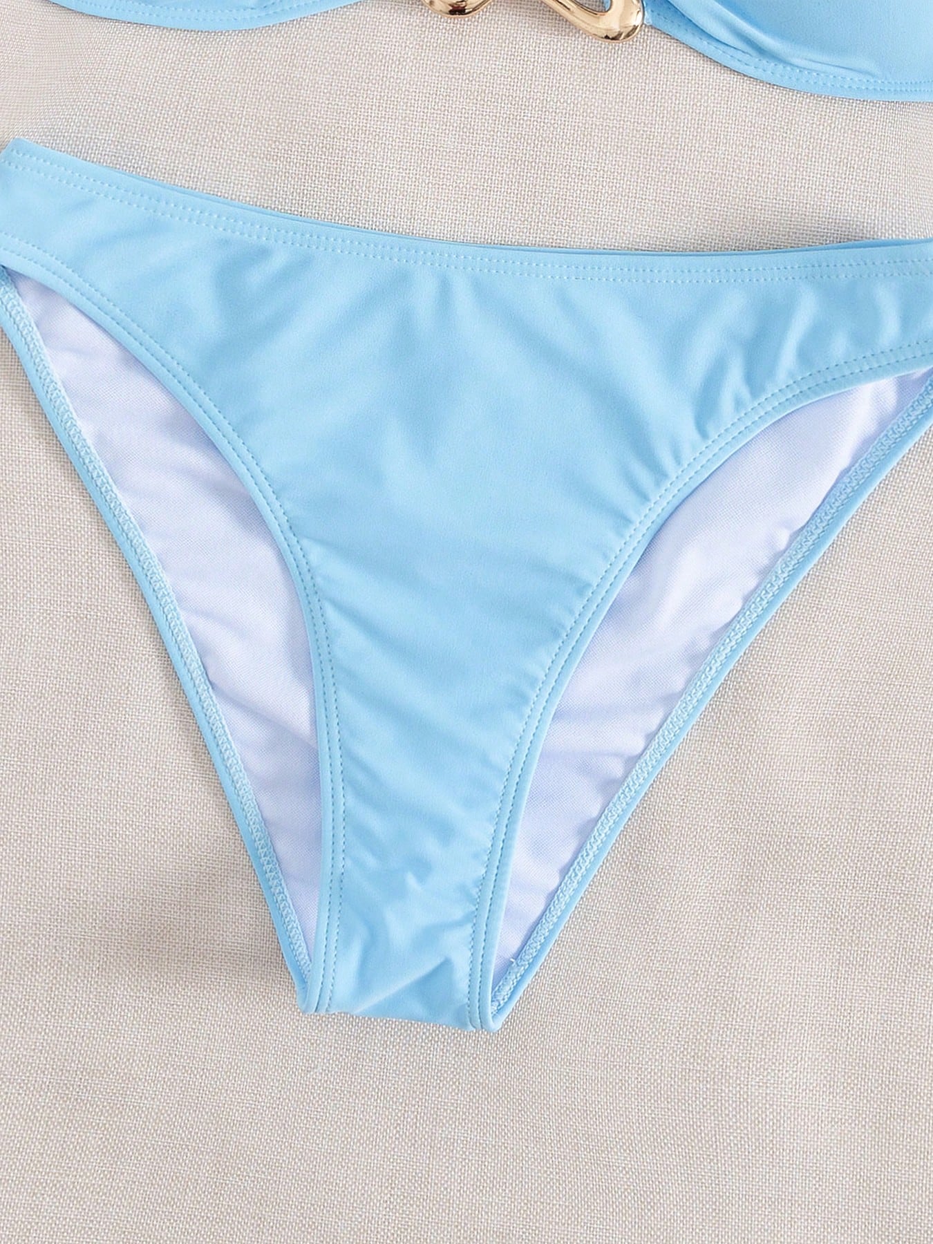 Sundfotday Women's Fashion Sexy Bandeau Bikini Set With Gold Clip Decor, Two-Piece Swimwear For Party And Beach Vacation Summer