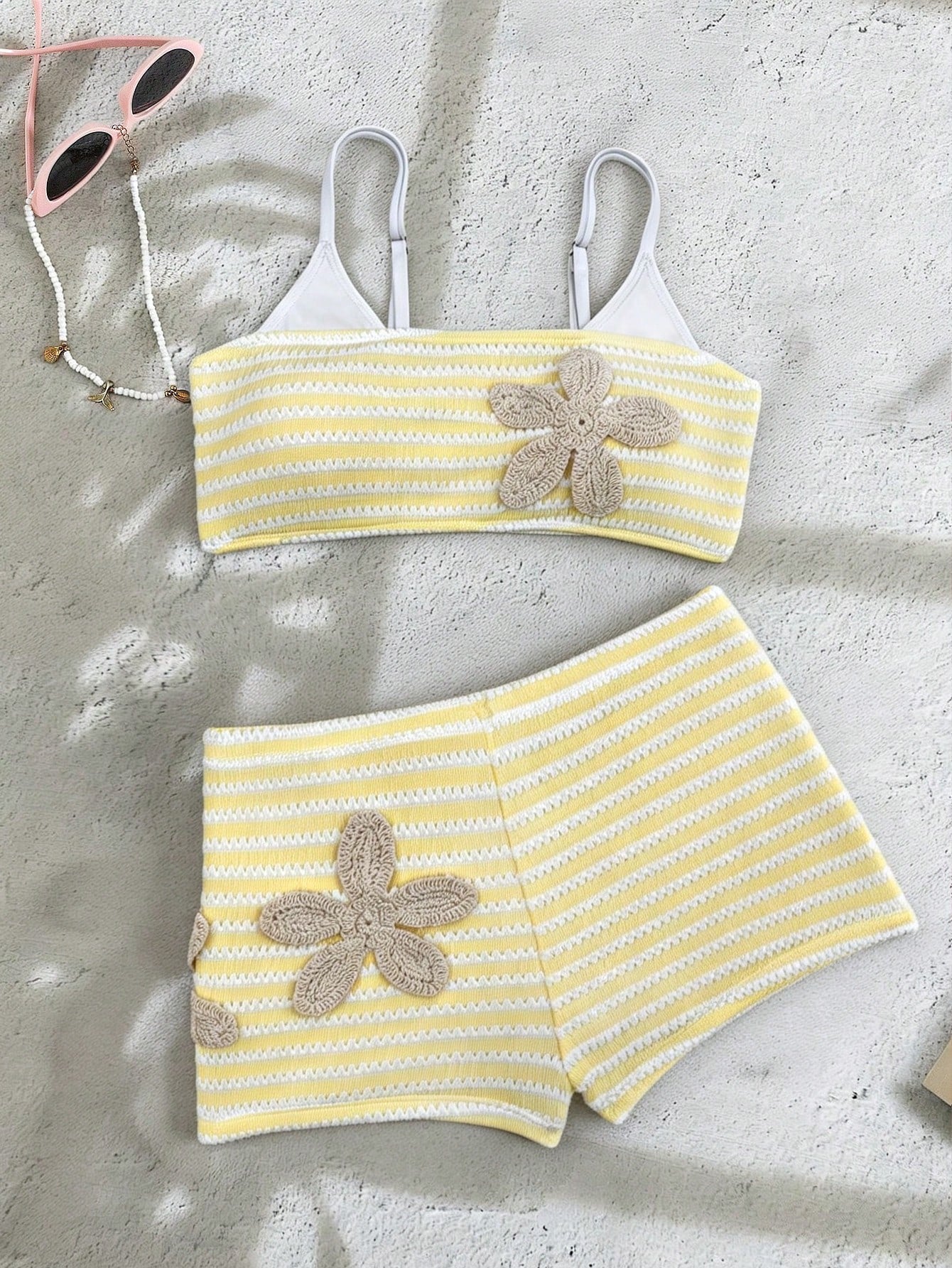Sunnyshic Women's Jacquard Fabric Halter Bikini Set, Spring/Summer