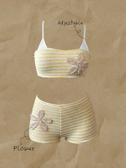 Sunnyshic Women's Jacquard Fabric Halter Bikini Set, Spring/Summer