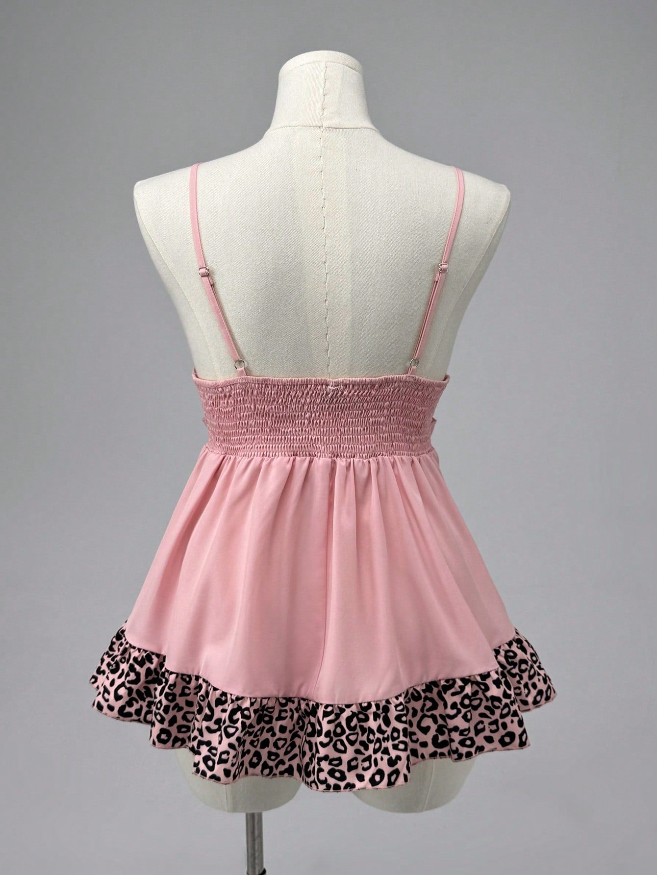 Sunspun Plus Size Spring/Summer Pink Leopard Print Patchwork Vacation Camisole Tank Top
