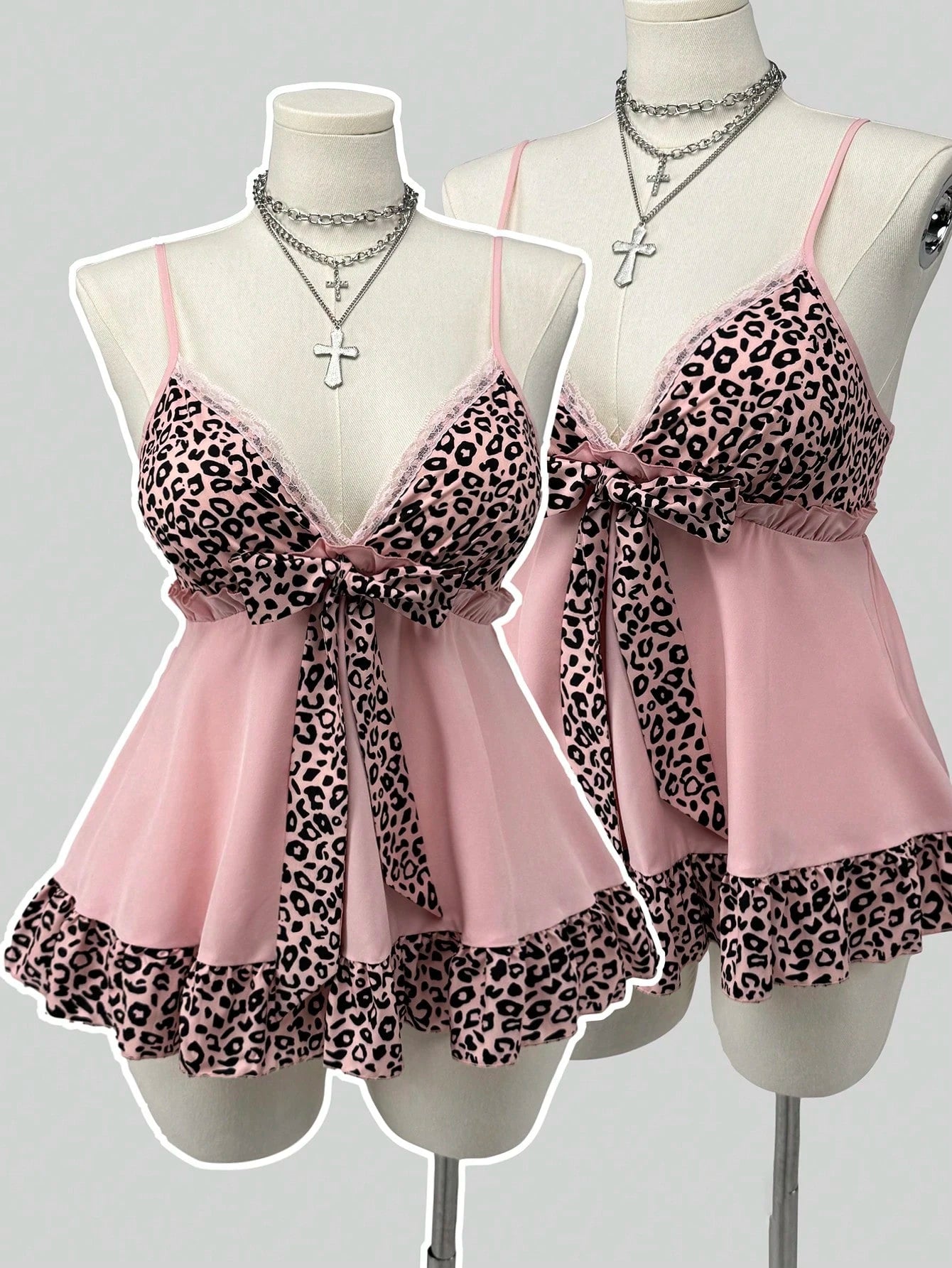 Sunspun Plus Size Spring/Summer Pink Leopard Print Patchwork Vacation Camisole Tank Top