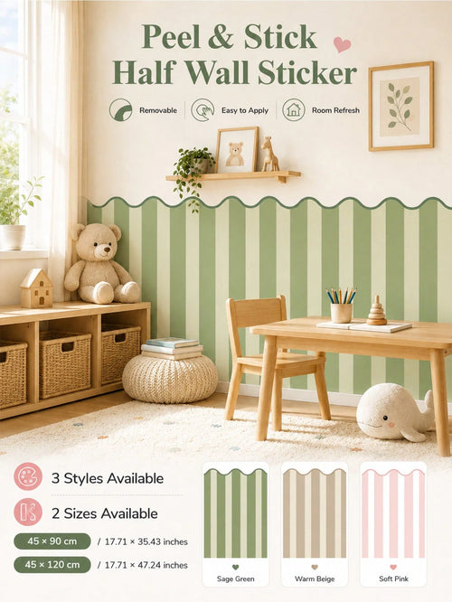 SUPSTICKER 1pc Colorful Wavy Striped Half Wall Sticker, Waterproof Removable PVC Self-Adhesive Wallpaper, Suitable For Nursery And Bedroom, 11.72*35.43/47.24inch