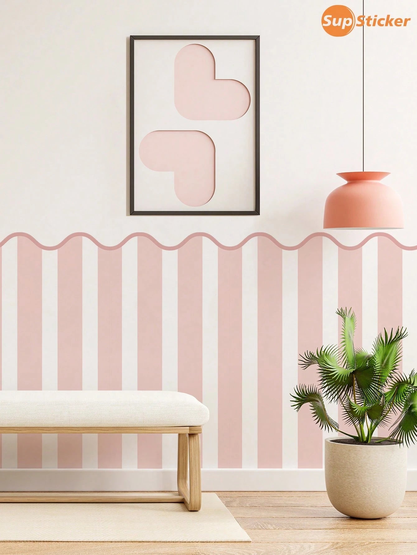 SUPSTICKER 1pc Colorful Wavy Striped Half Wall Sticker, Waterproof Removable PVC Self-Adhesive Wallpaper, Suitable For Nursery And Bedroom, 11.72*35.43/47.24inch