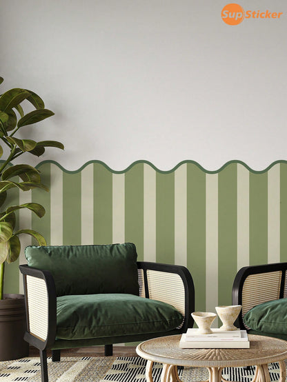 SUPSTICKER 1pc Colorful Wavy Striped Half Wall Sticker, Waterproof Removable PVC Self-Adhesive Wallpaper, Suitable For Nursery And Bedroom, 11.72*35.43/47.24inch