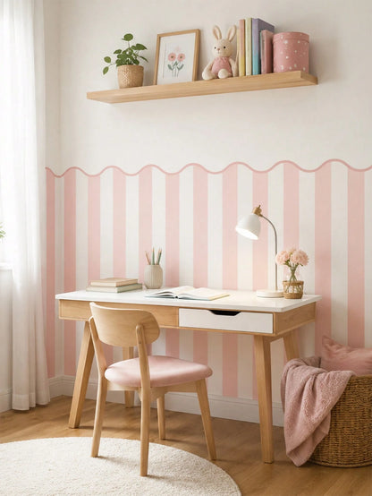 SUPSTICKER 1pc Colorful Wavy Striped Half Wall Sticker, Waterproof Removable PVC Self-Adhesive Wallpaper, Suitable For Nursery And Bedroom, 11.72*35.43/47.24inch