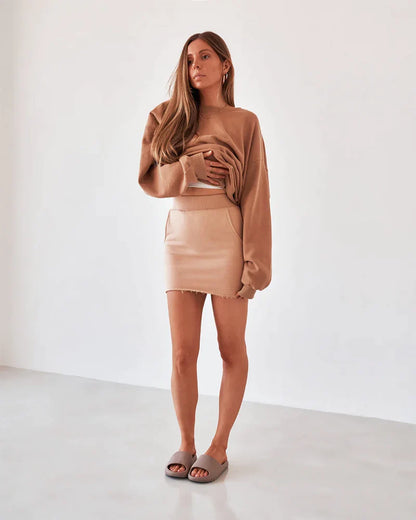 Sweat Mini Skirt - Camel - JAUS