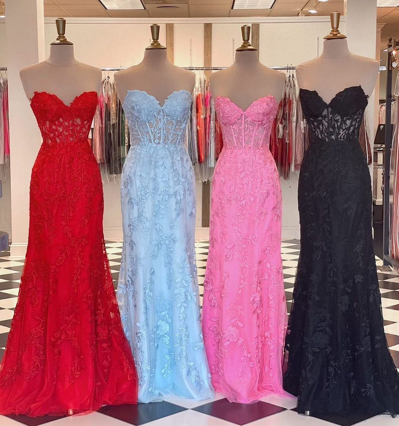 Sweet Hot Pink Lace Mermaid Long Prom Dress