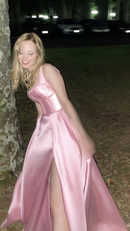 Sweet Pink A-Line Party Dress, Junior/Senior Prom Dress With Side Slit,AST1710