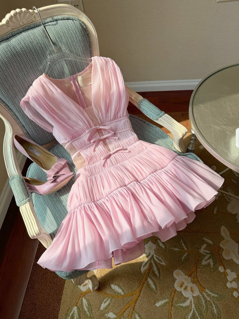 Sweet Pink Chiffon Homecoming Dresses, Short Birthday Party Dress Ruffle Mini Graduation Dress,AST2272