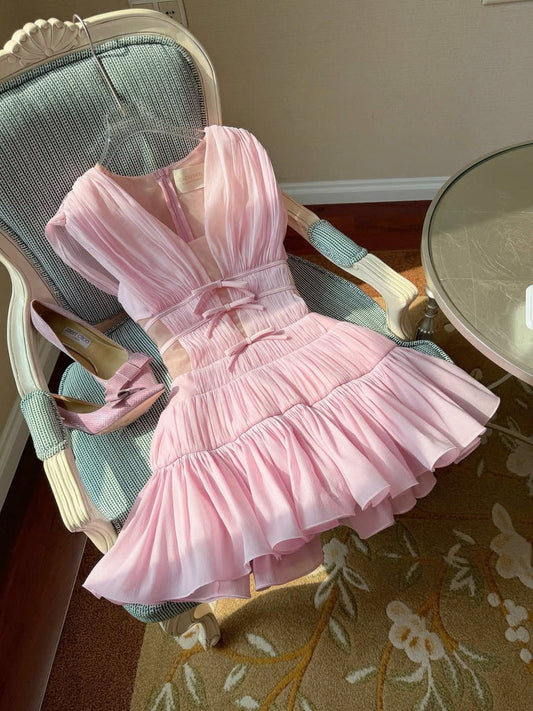 Sweet Pink Chiffon Homecoming Dresses, Short Birthday Party Dress Ruffle Mini Graduation Dress,AST2272