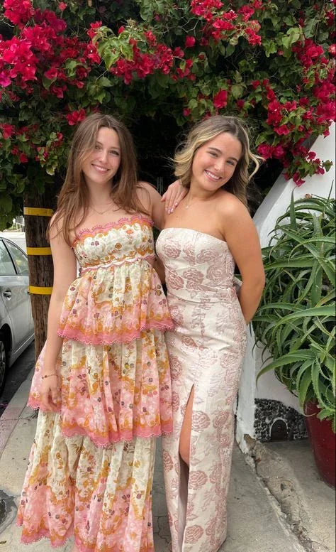 Sweet Straps Floral Tiered A-Line Long Party Dress,AST2310