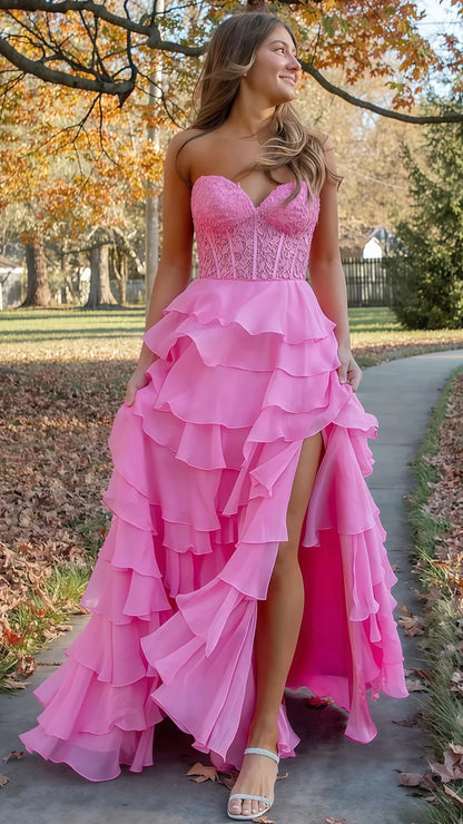 Sweetheart Appliques Chiffon Ruffle Prom Dress,AST1643