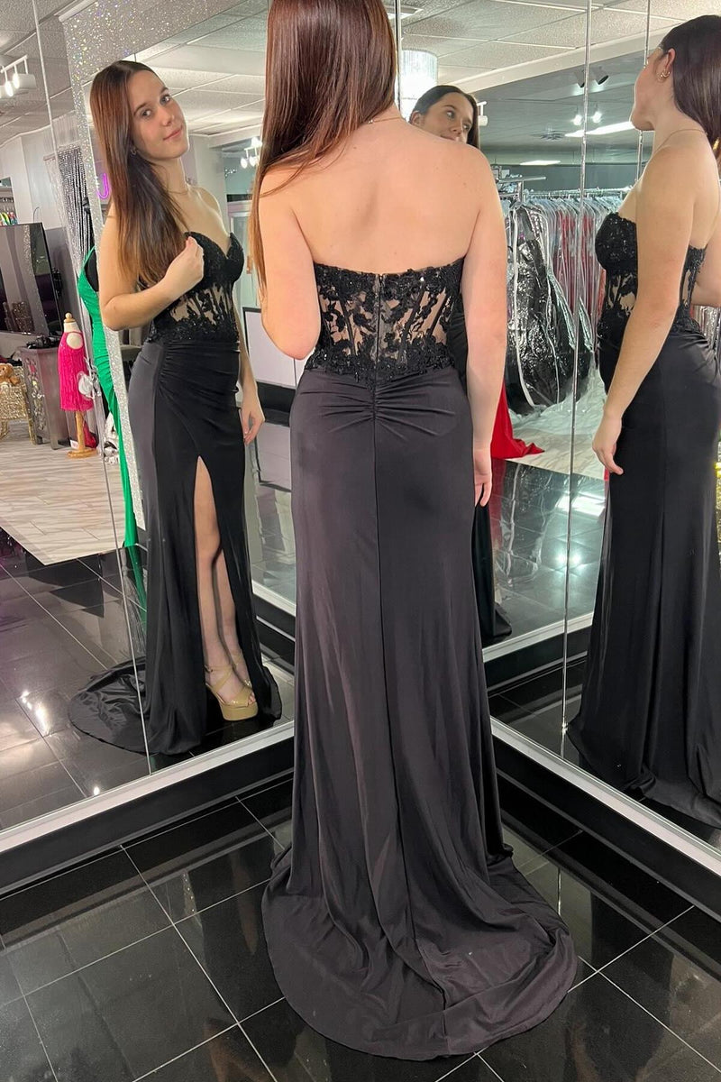 Sweetheart Black Appliques Mermaid Long Dress