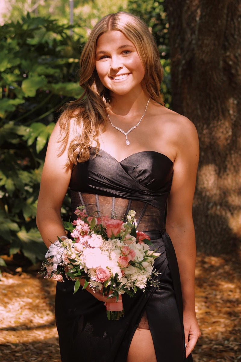 Sweetheart Black Sheer Corset Long Formal Dress
