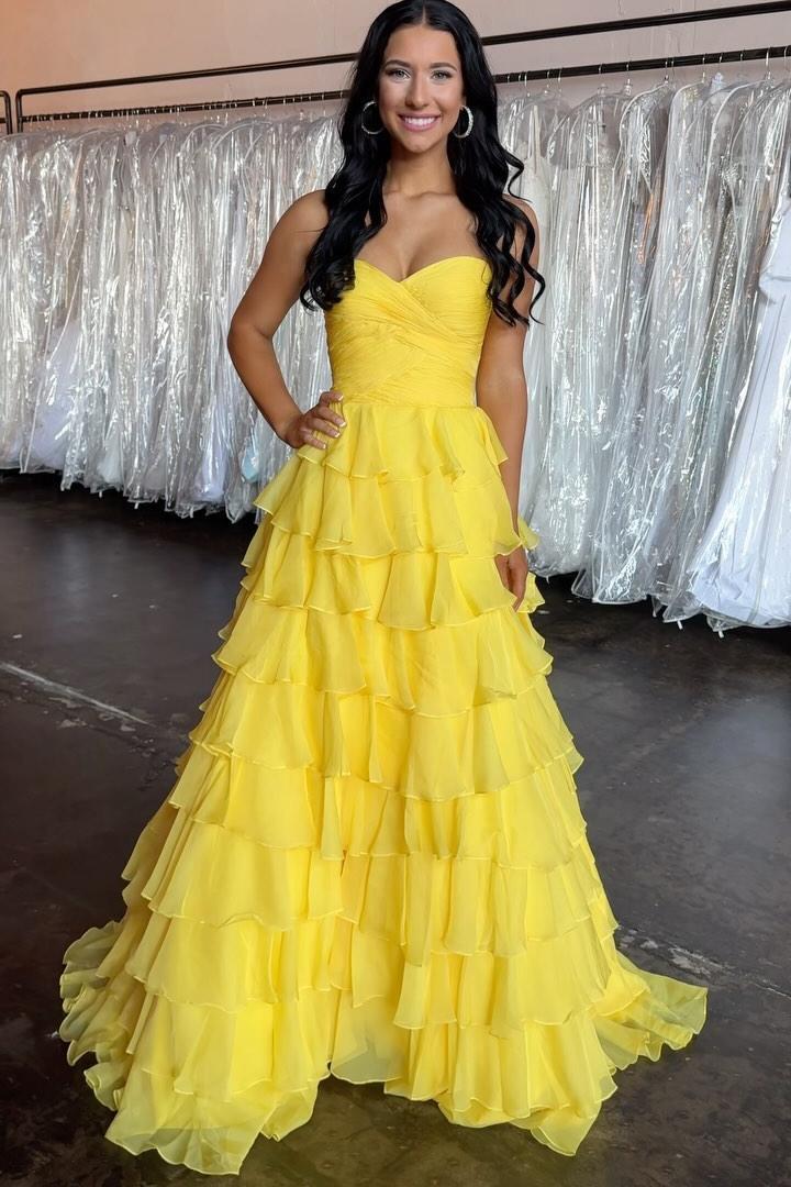 Sweetheart Blue Chiffon Tiered A-line Formal Gown