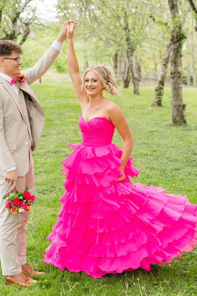 Sweetheart Blue Chiffon Tiered A-line Formal Gown