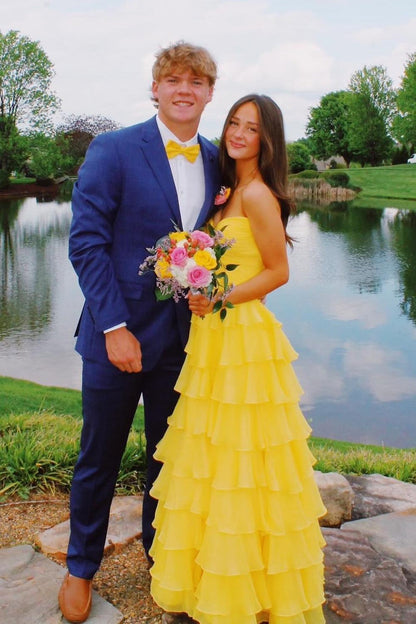 Sweetheart Blue Chiffon Tiered A-line Formal Gown