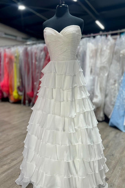 Sweetheart Blue Chiffon Tiered A-line Formal Gown