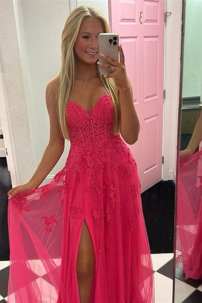 Sweetheart Blue Lace Appliques Long Formal Dress