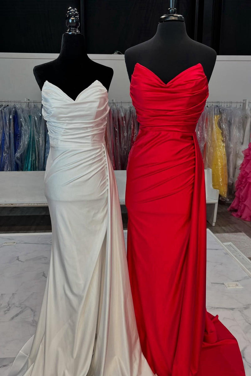 Sweetheart Blue Ruched Fitted Long Prom Dress with Slit