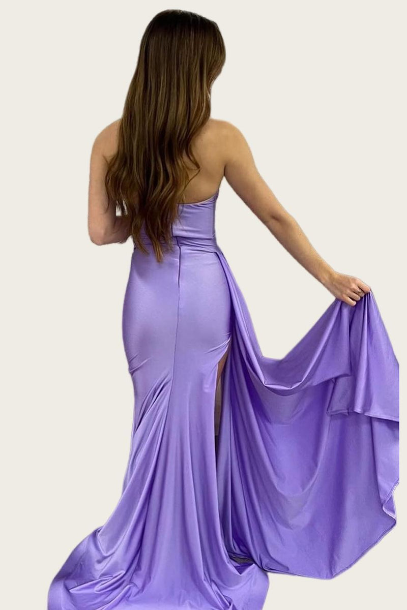 Sweetheart Blue Ruched Fitted Long Prom Dress with Slit