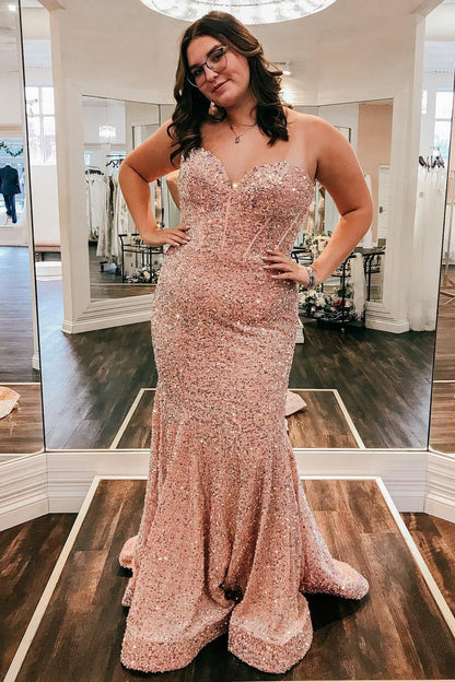 Sweetheart Blue Sequin Mermaid Long Formal Dress