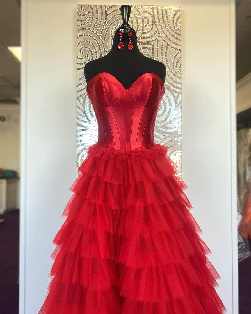 Sweetheart Corset Black Tiered Ruffles Long Formal Gown