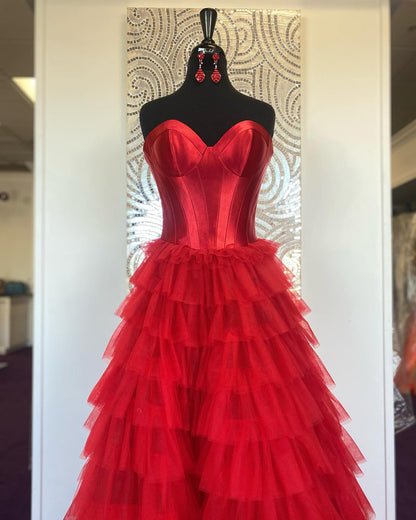 Sweetheart Corset Black Tiered Ruffles Long Formal Gown