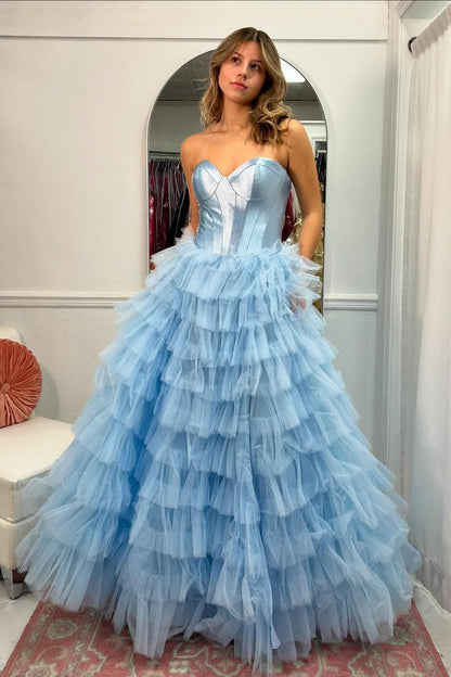 Sweetheart Corset Black Tiered Ruffles Long Formal Gown