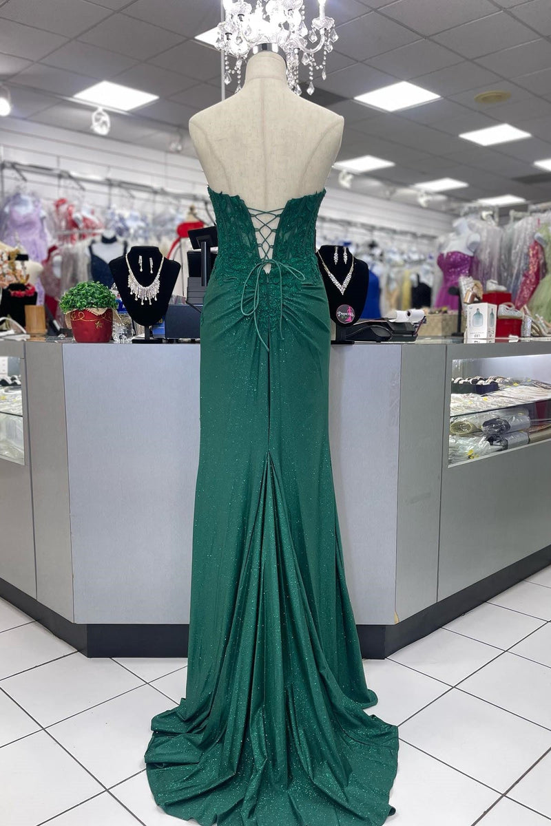 Sweetheart Green Appliques Sheath Long Prom Dress
