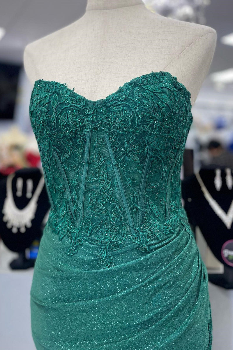 Sweetheart Green Appliques Sheath Long Prom Dress