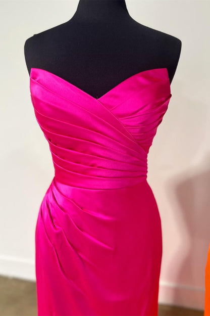 Sweetheart Hot Pink Ruched Mermaid Long Formal Dress
