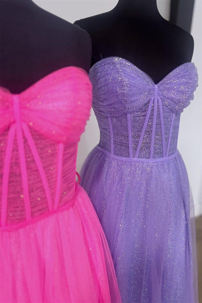 Sweetheart Hot Pink Tulle Long Formal Dress