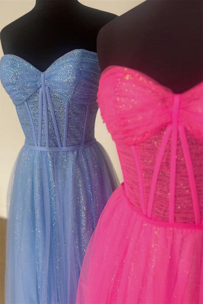 Sweetheart Hot Pink Tulle Long Formal Dress