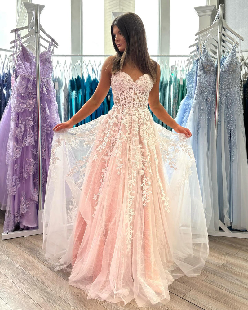 Sweetheart Lace A-line Long Prom Dress