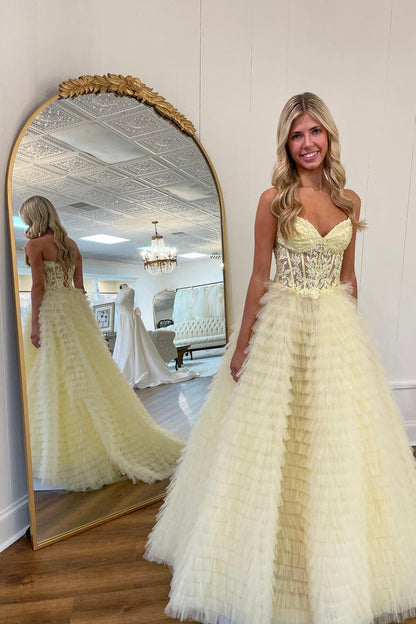 Sweetheart Lace and Tulle Tiered Ruffles Prom Dress