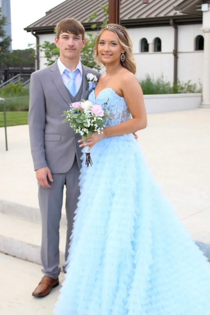 Sweetheart Lace and Tulle Tiered Ruffles Prom Dress