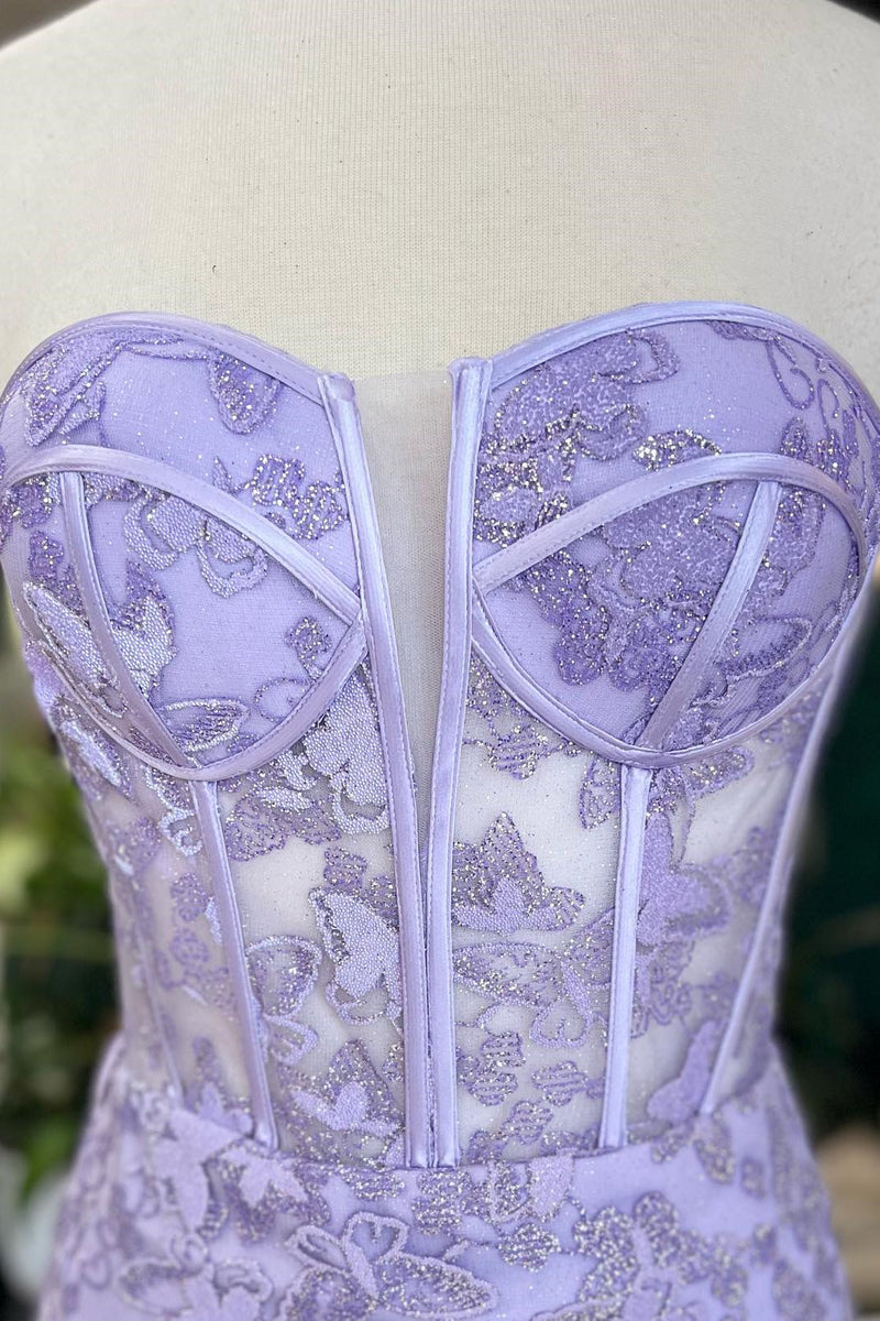 Sweetheart Lavender Butterfly Mermaid Long Formal Dress