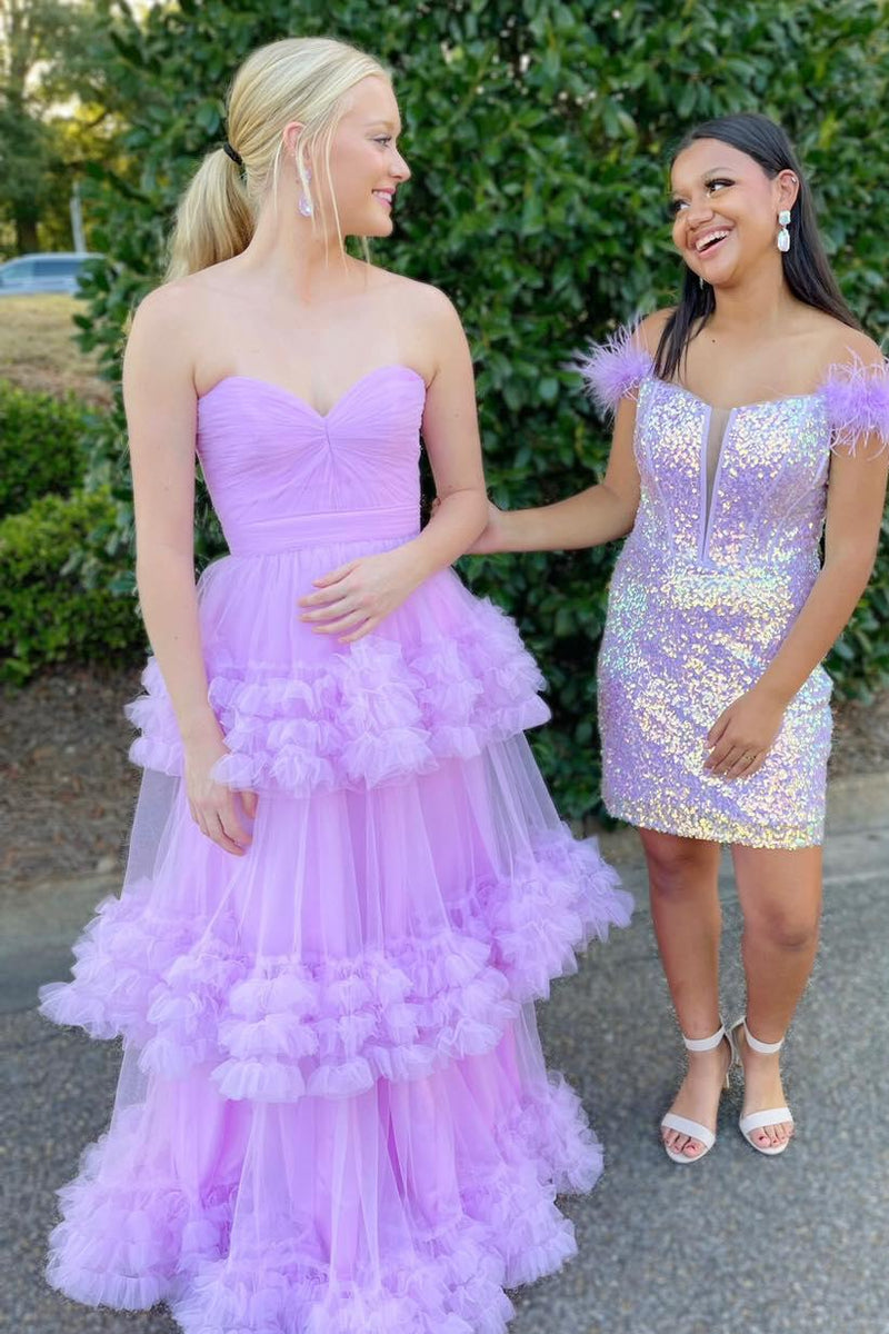 Sweetheart Lilac Tulle Tiered Formal Dress