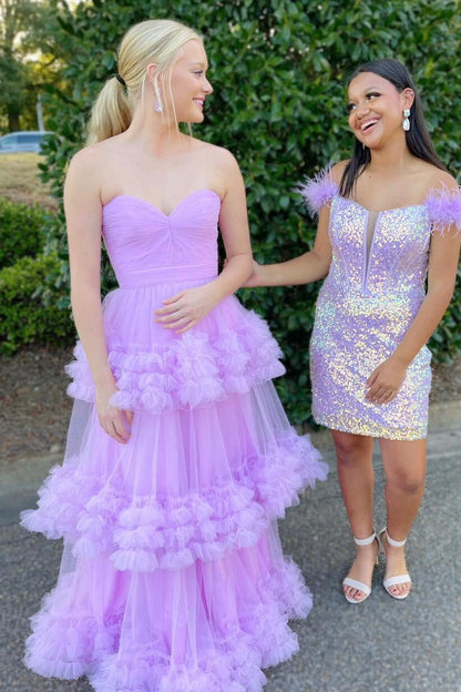 Sweetheart Lilac Tulle Tiered Formal Dress