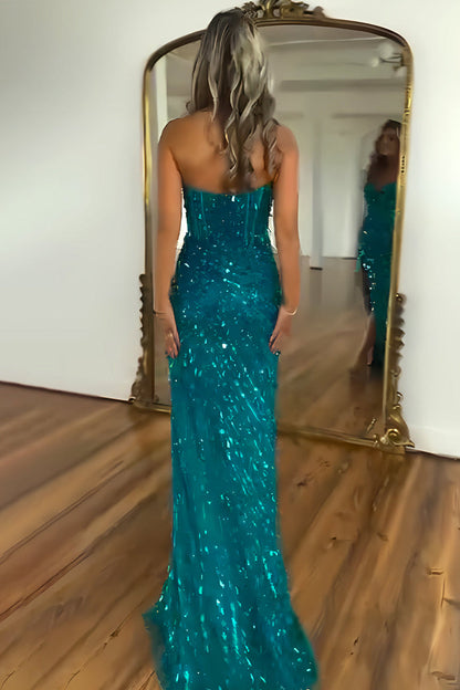 Sweetheart Mermaid Sequins Prom Dress with High Slit Skirt