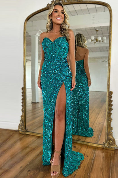 Sweetheart Mermaid Sequins Prom Dress with High Slit Skirt